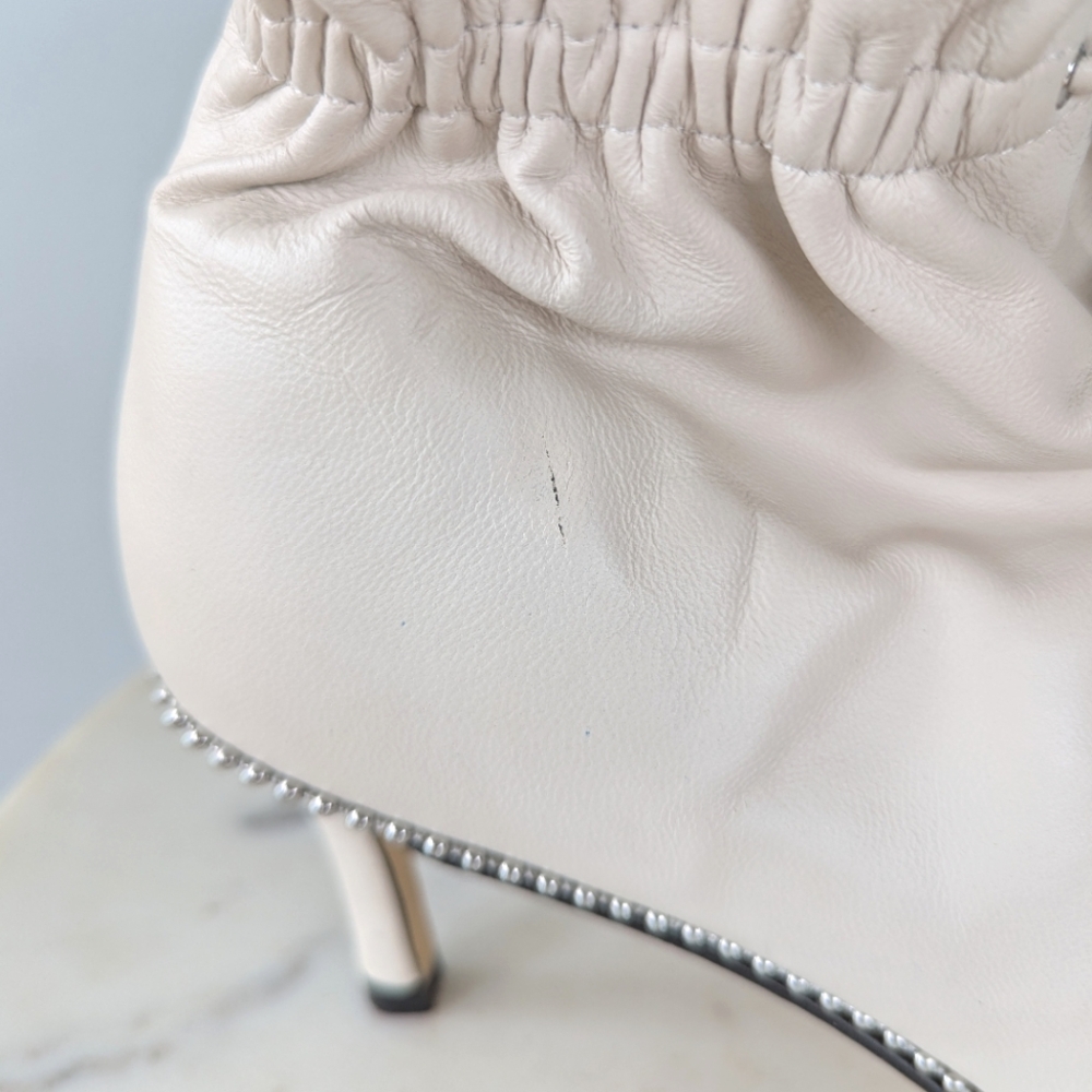 Coach Women's Wynie Off White Leather Drawstring Studded Ankle Boots - Picture 8 of 15